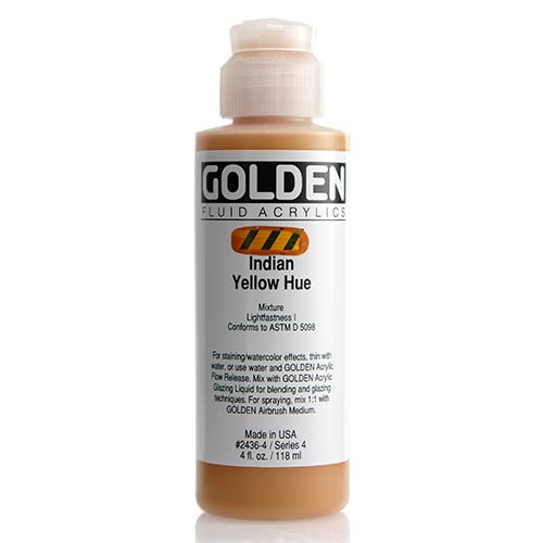 Golden, Fluid Acrylic, Paint, 4oz, Indian Yellow Hue